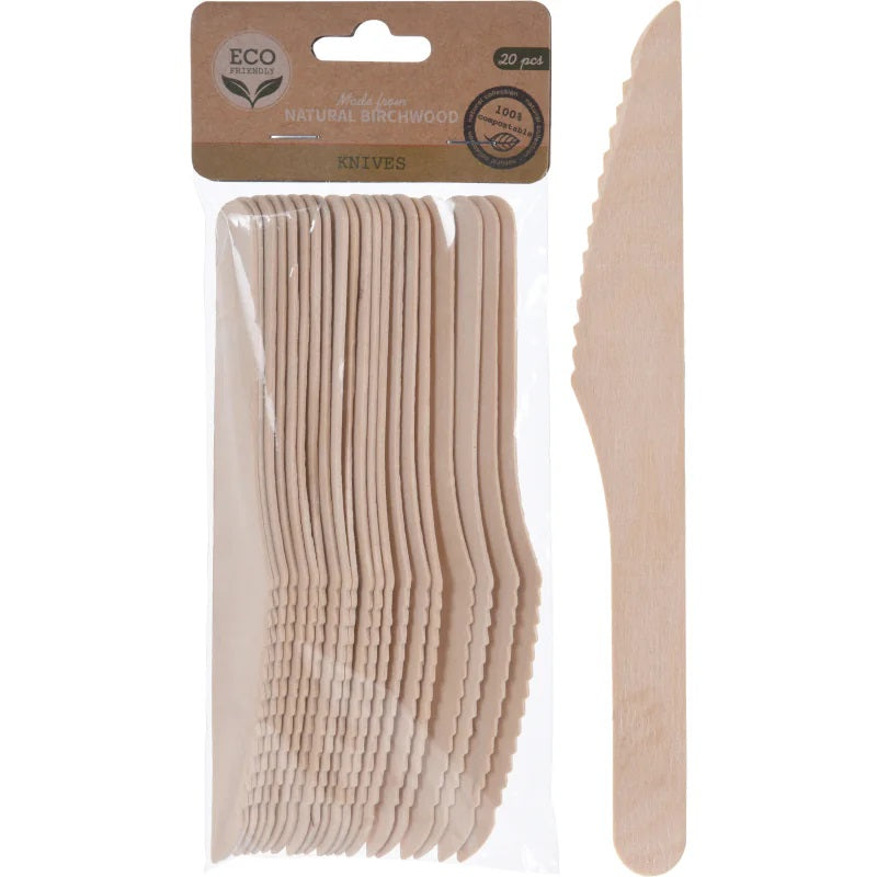 Eco Friendly Natural Birchwood Knives Set Pack of 20 049418 | 100 Percent Compostable