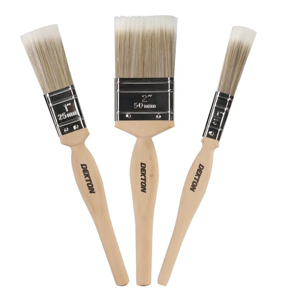 Dekton Professional Grade Precision Paint Brush Pack of 3 Cream DT95839 | Gloss and Emulsion | 1-Inch | 2-Inch | 0.5-Inch