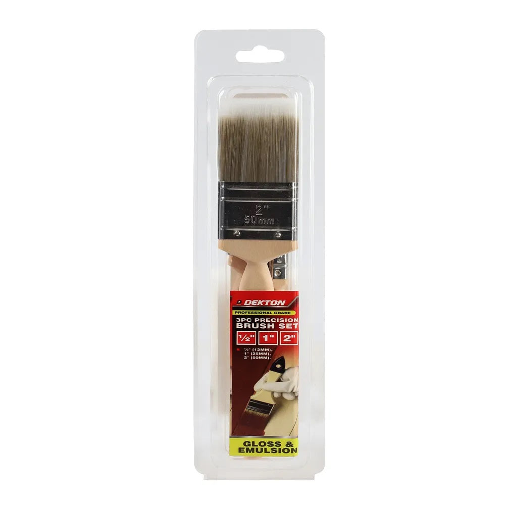 Dekton Professional Grade Precision Paint Brush Pack of 3 Cream DT95839 | Gloss and Emulsion | 1-Inch | 2-Inch | 0.5-Inch