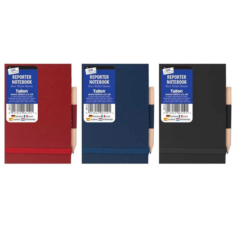 Tallon Just Stationery Reporter Notebook with Pencil Assorted | Feint Ruled Sheets