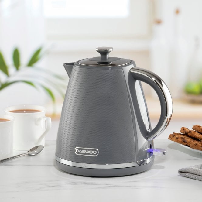Daewoo Stirling Pyramid Kettle Grey 1.7Ltr SDA2625 | 3KW Power| Removable Lid | Elegant Design | Removable Filter | Water Level Gauge | Built-In Safety Features | 360 Degree Swivel Base | Power Indicator | Auto Shut-Off