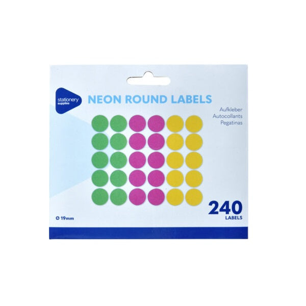Stationery Supplies Neon Round Labels Assorted 19mm 240-Piece 081812