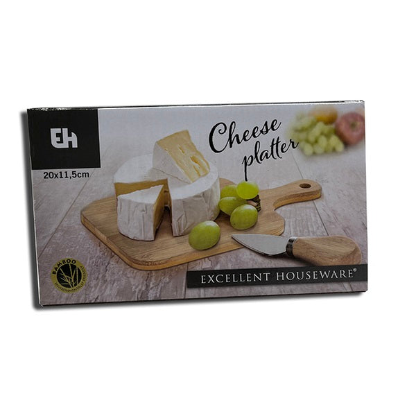 Excellent Houseware Bamboo Cheese Platter with Knife 20cm x 11.5cm 134975