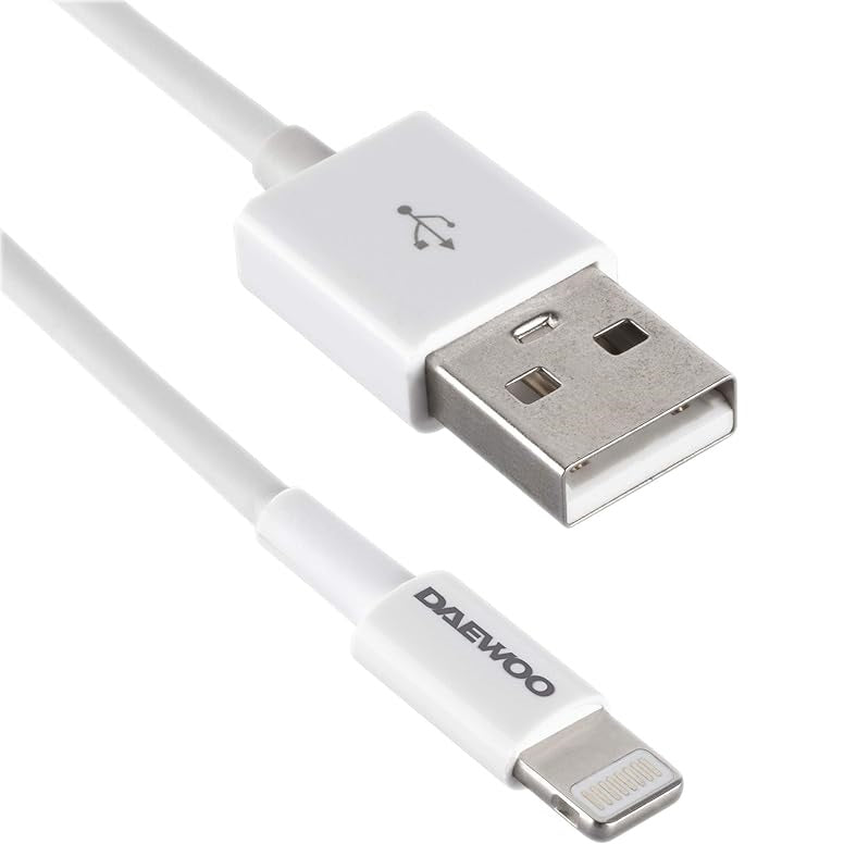 Daewoo Lightening USB To 8 Pin Fast Charge Cable White 3Mtr CT005064 | Power - 5V 2.1A | Charge and Sync | Data Cable | Lightening Connector