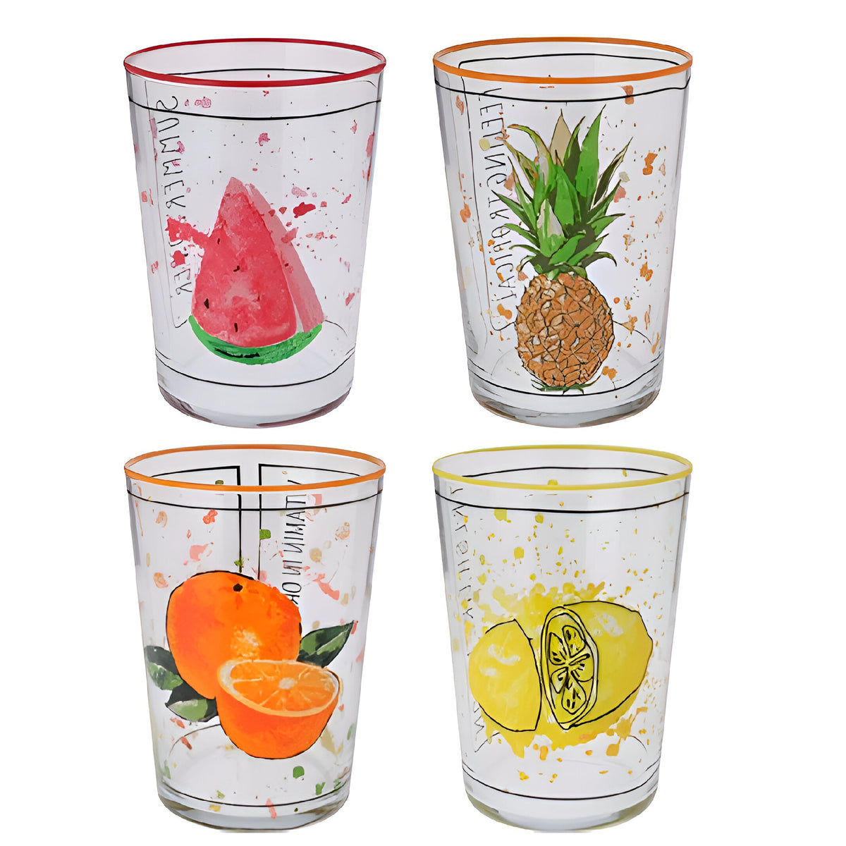 Emmeloord Fruits Design with Coloured Rim Drinking Glass Assorted 510ml Pack of 4 04600060