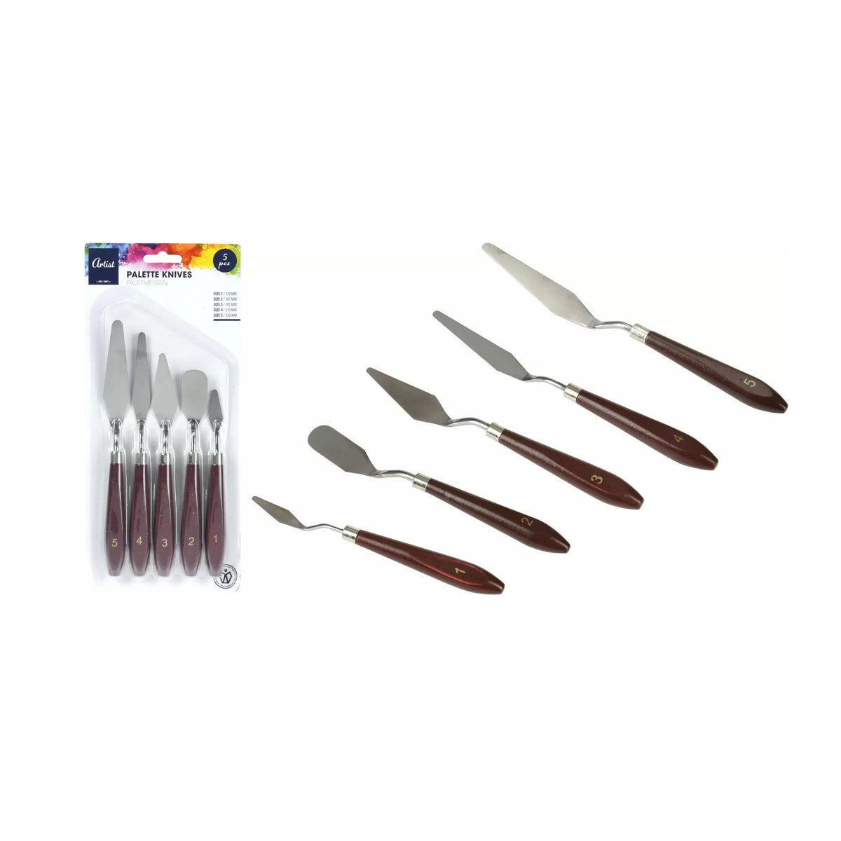 Artist Palette Knives Brown Pack of 5 491 | Sizes - 170mm | 185mm | 195mm | 210mm | 220mm