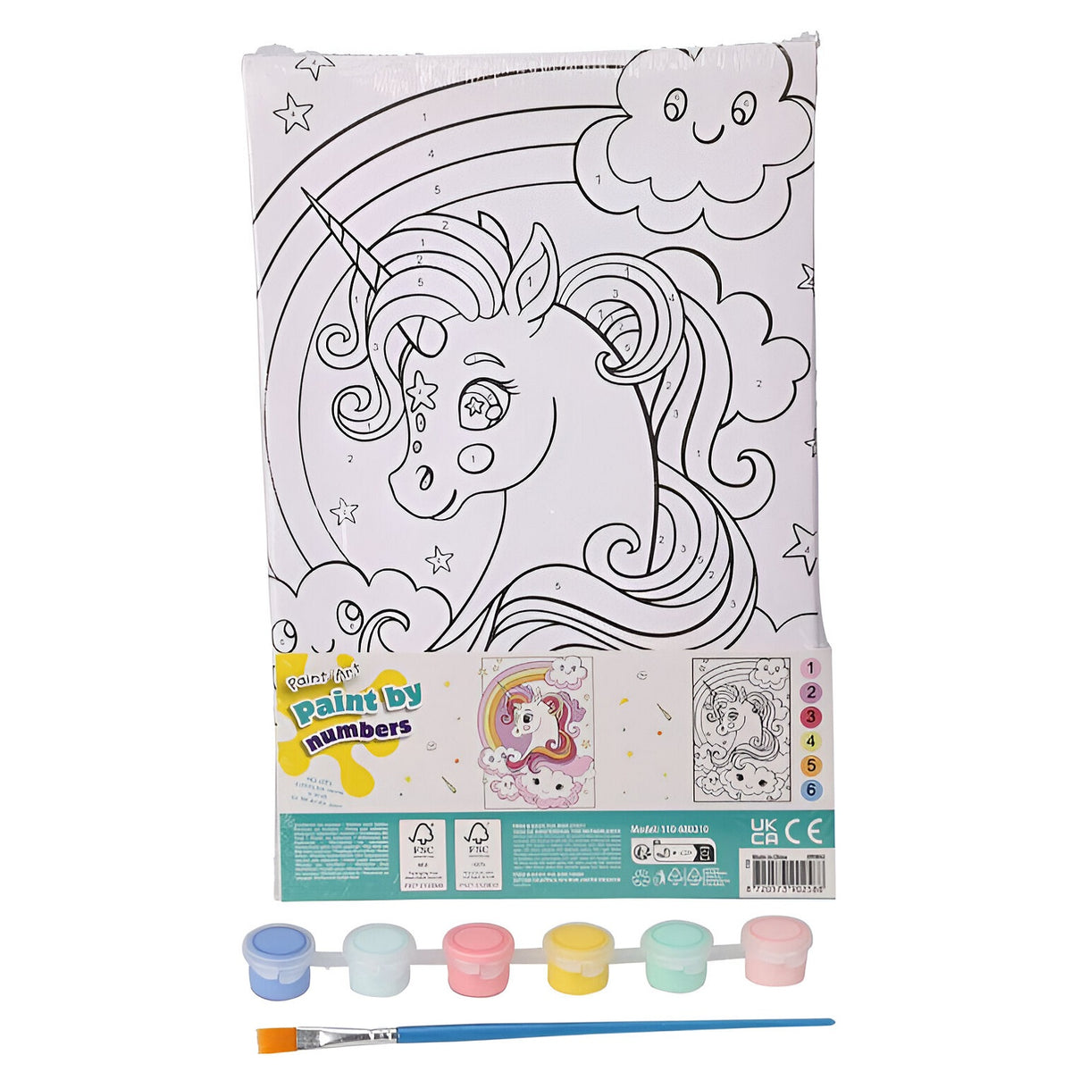 Paint by Numbers Canvas Set Assorted 099842 | Includes 19.5cm x 29.5cm Canvas | 1 X Brush | 6 x 3ml Acrylic paint