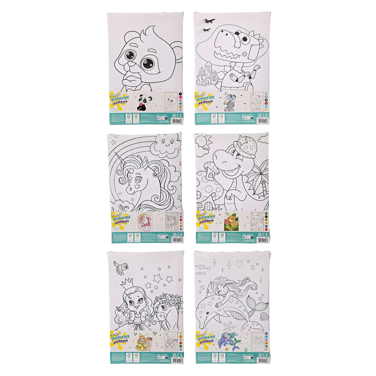 Paint by Numbers Canvas Set Assorted 099842 | Includes 19.5cm x 29.5cm Canvas | 1 X Brush | 6 x 3ml Acrylic paint