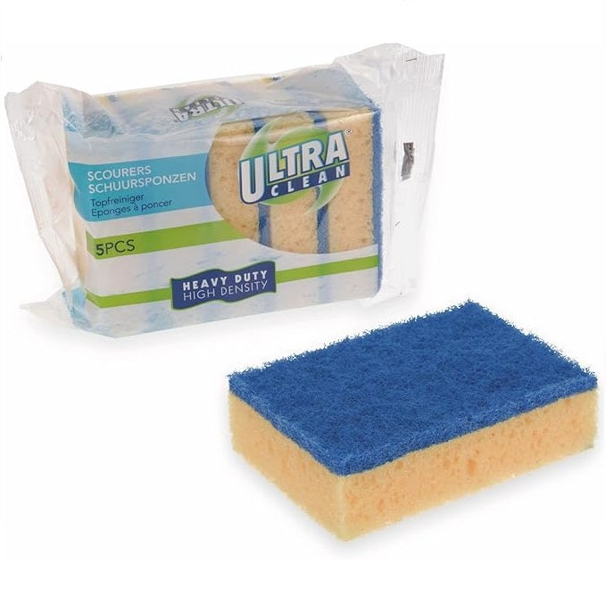 Ultra Clean Heavy Duty Sponge Scourers Yellow Pack of 5 602753