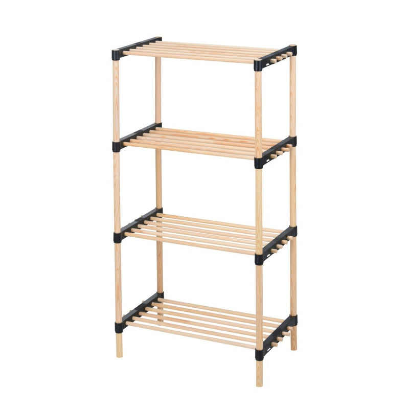 Storage Solutions 4 Layers Pinewood Storage Shelves Brown 49cm x 28cm x 92.5cm | With PP Side Frames