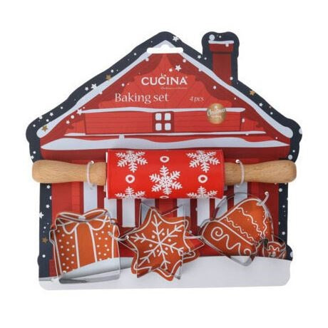 Christmas Baking Set for Kids Assorted Design Multicoloured 25cm x 17cm x 3cm Pack of 4 | 3 Cookie Cutters | 1 Small Rolling Pin