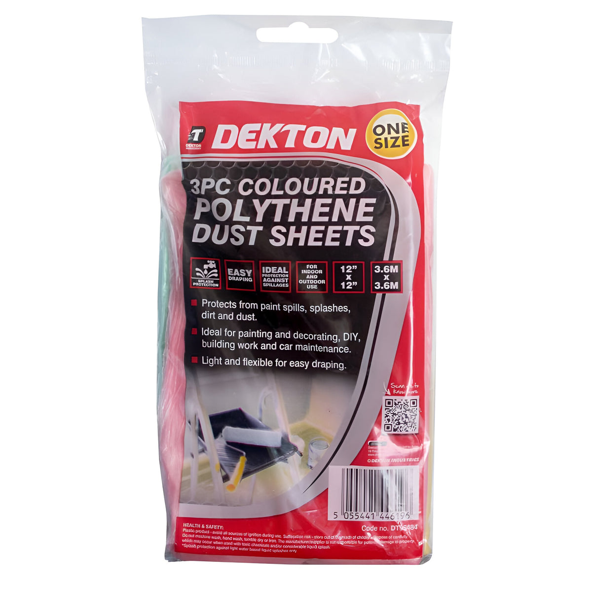 Dekton Coloured Polythene Dust Sheets Assorted Colours 3.6Mtr x 3.6Mtr Pack of 3 DT95484 | Splash Protection | Easy Draping | Ideal Protection Against Spillages | For Indoor and Outdoor Use