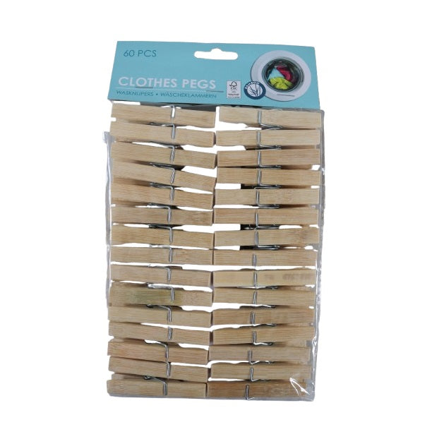 Ultra Clean Bamboo Clothes Pegs Brown Pack of 60 150698
