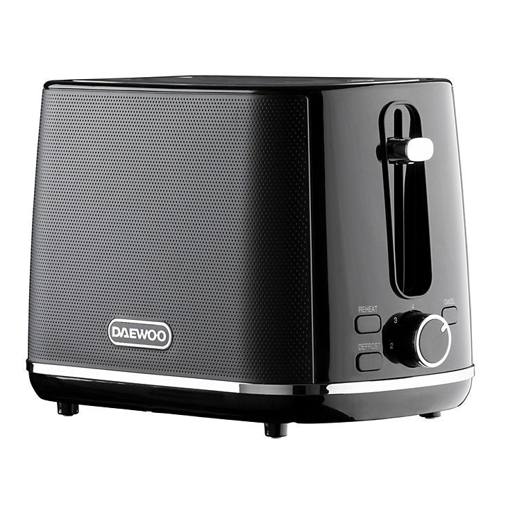 Daewoo Stirling 2 Slice Toaster Black SDA2627 | Defrost | Reheat | Browning Control | Cancel Function | Removable Crumb Tray | 930W Power