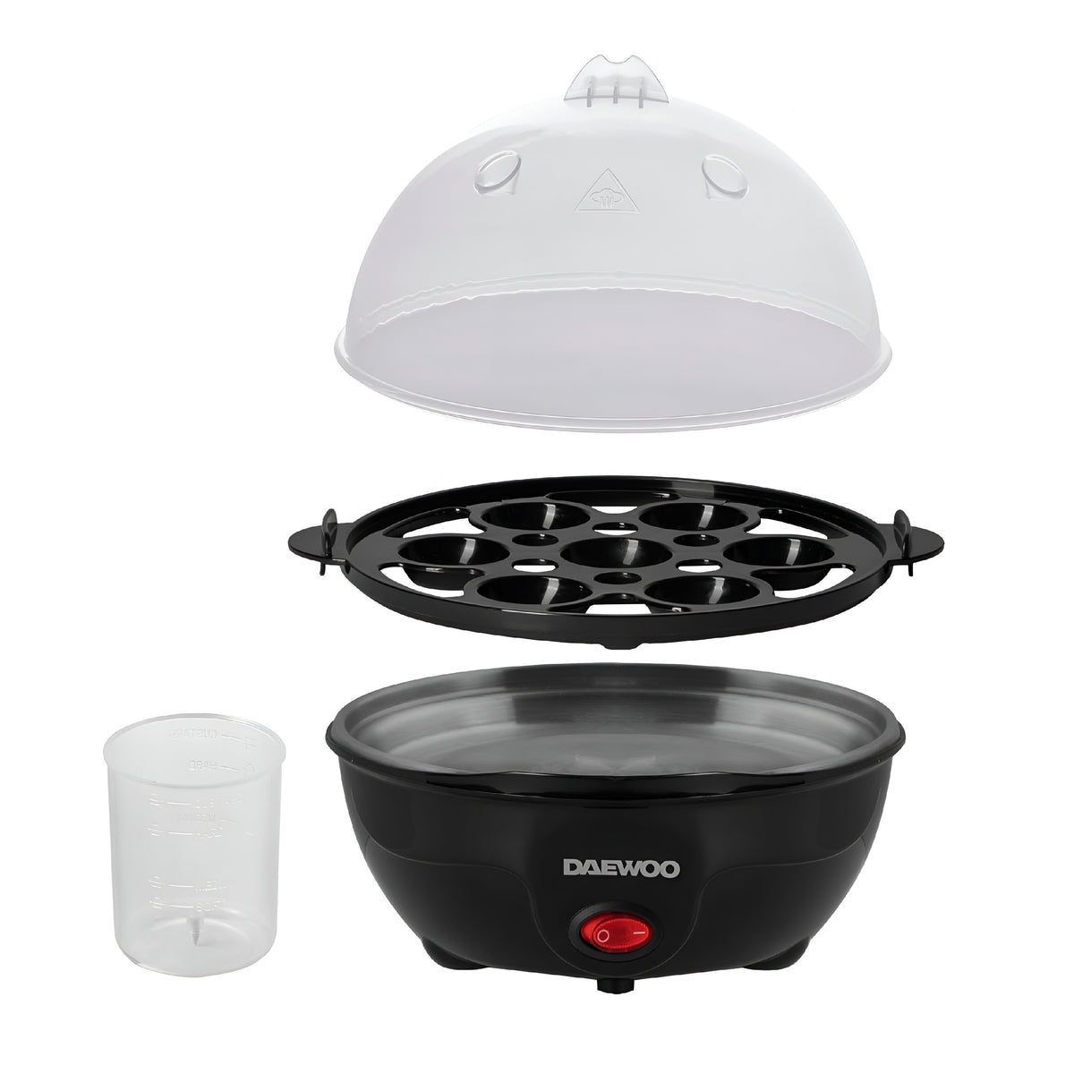 Daewoo Essentials 7 Portion Egg Boiler Black SDA2688 | Easy to Clean | Ready Signal | Compact Design | Included Water Measurement Accessory | 2-4 People | Soft - Medium and Hard Egg Indicator | Ready Signal | Compact Design