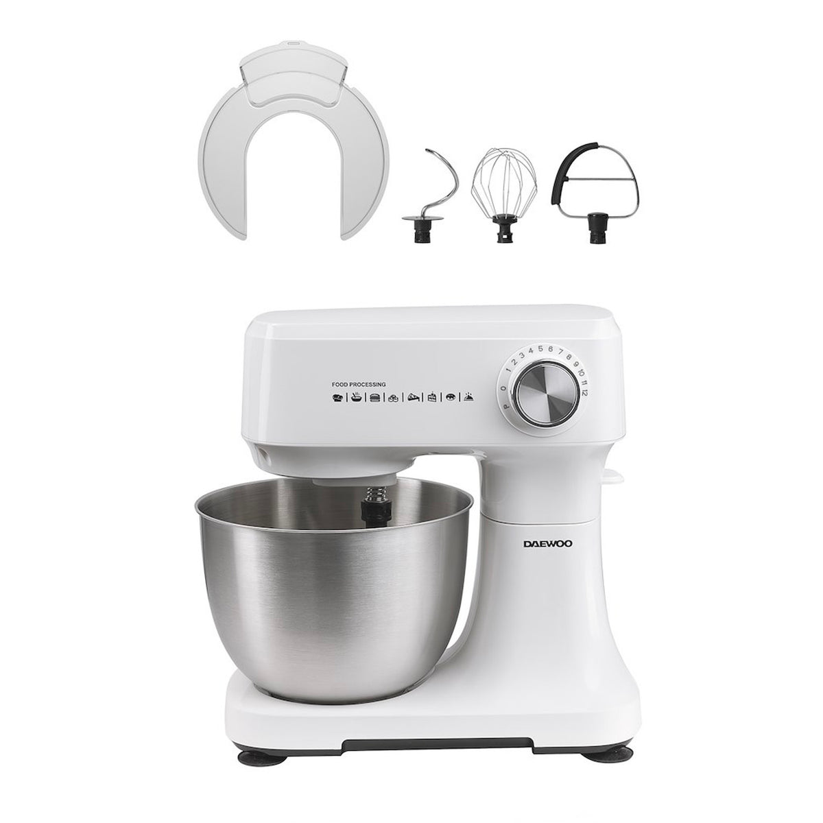 Daewoo Essentials Stand Mixer White 600W 3.5Ltr SDA2690 | 12 Speeds | Easy to Clean | Dishwasher Safe | Accessories Included