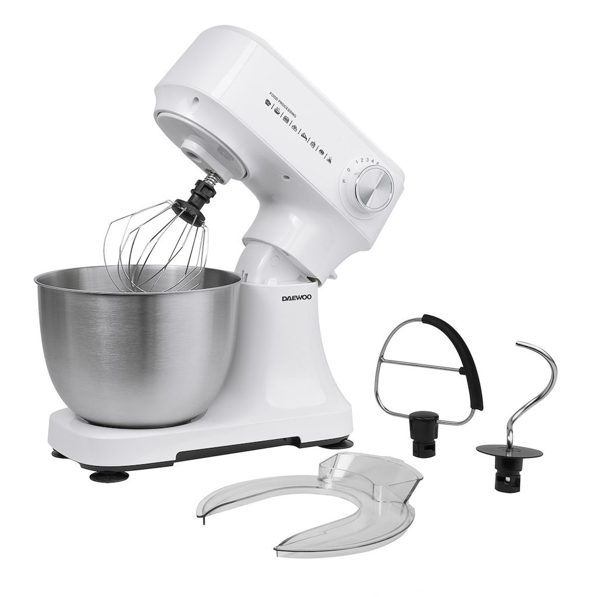 Daewoo Essentials Stand Mixer White 600W 3.5Ltr SDA2690 | 12 Speeds | Easy to Clean | Dishwasher Safe | Accessories Included