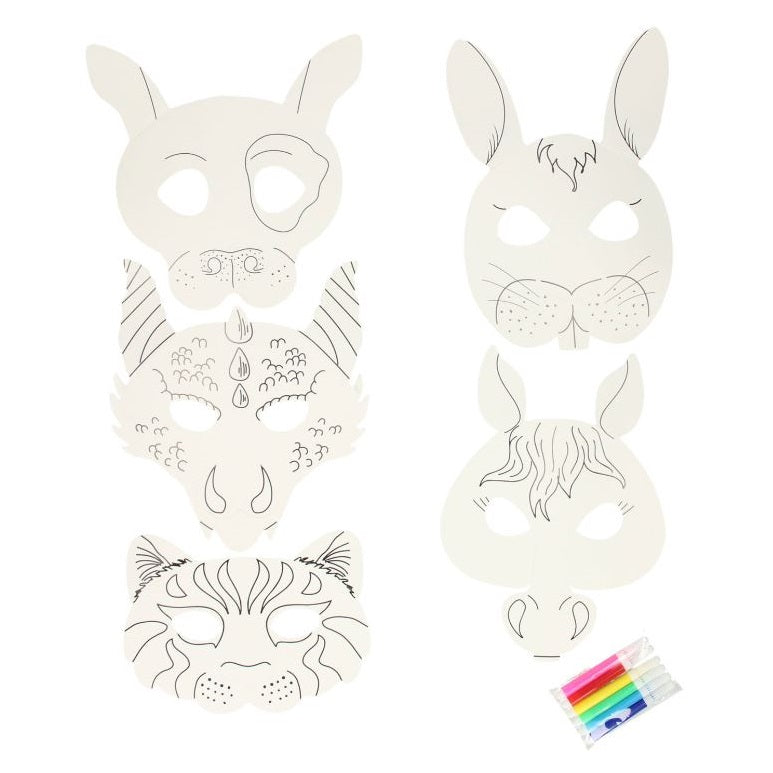 Art and Craft Hobby Set Animal Masks Pack of 6 492-400400 | Includes 6 Markers | 6 Rubber Band