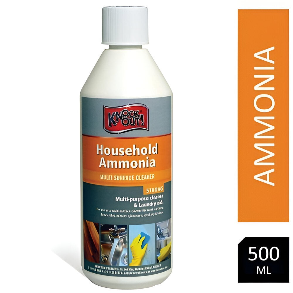 Knockout Household Ammonia Multi Surface Cleaner White 500ml HAA6.50 | Strong | Laundry Aid | For Work Surfaces - Floors - Tiles - Mirrors - Glassware - Crockery and Silver