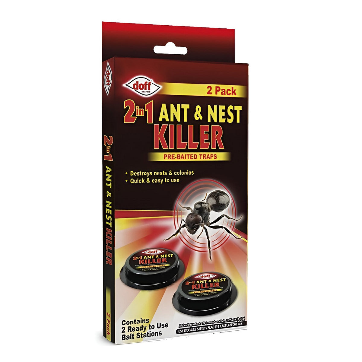Doff 2 In 1 Ant and Nest Killer Black 5g Each Pack of 2 DPI090 | Pre Baited Traps | Destroys Nests and Colonies | Quick and Easy to Use