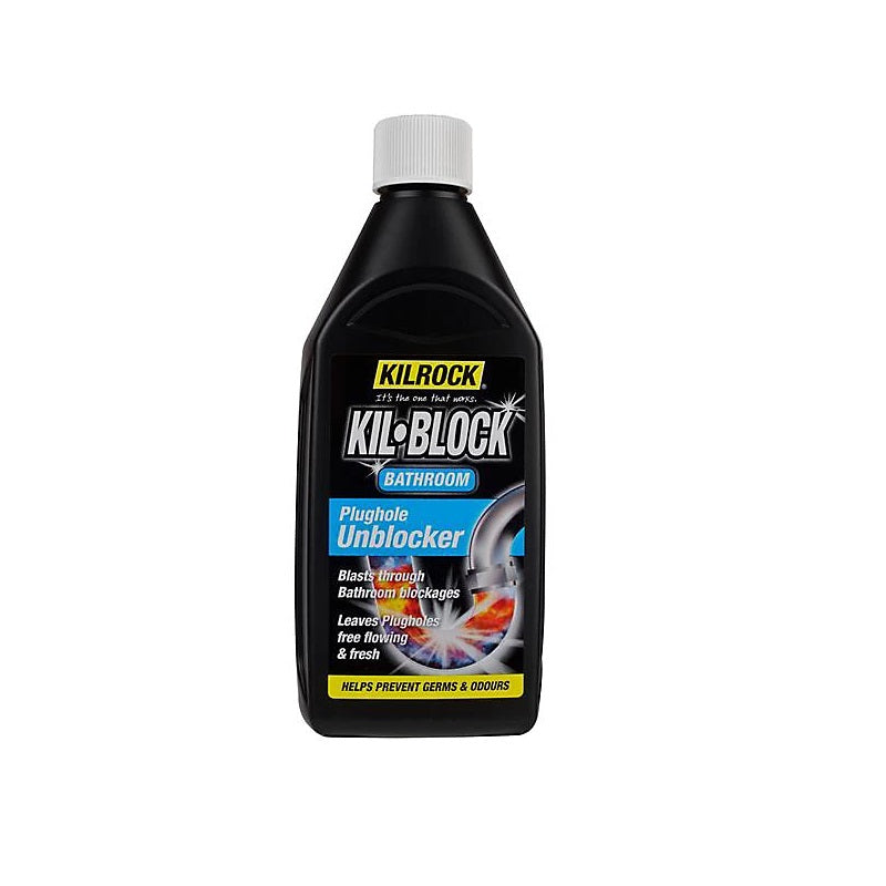 Kilrock Kil-Block Bathroom Extra Strong Plughole Unblocker Black 500ml KILKBBATH | Helps Prevents Germs and Odours