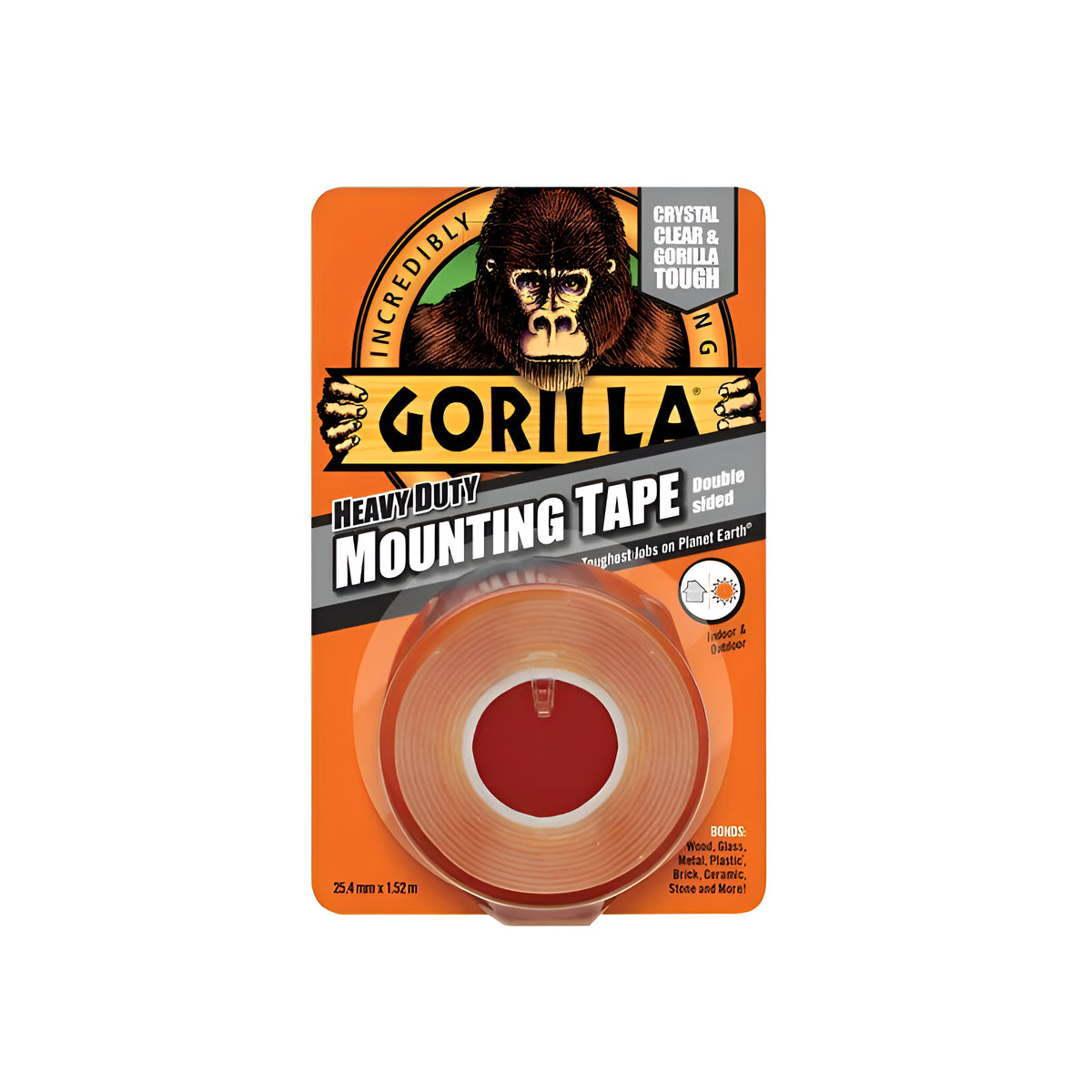 Gorilla heavy Duty Double Sided Mounting Tape Crystal Clear 25.4mm X 1.52Mtr 1587 | Indoor and Outdoor | Bonds Woods - Glass - Plastic - Brick - Ceramic - Stone and More