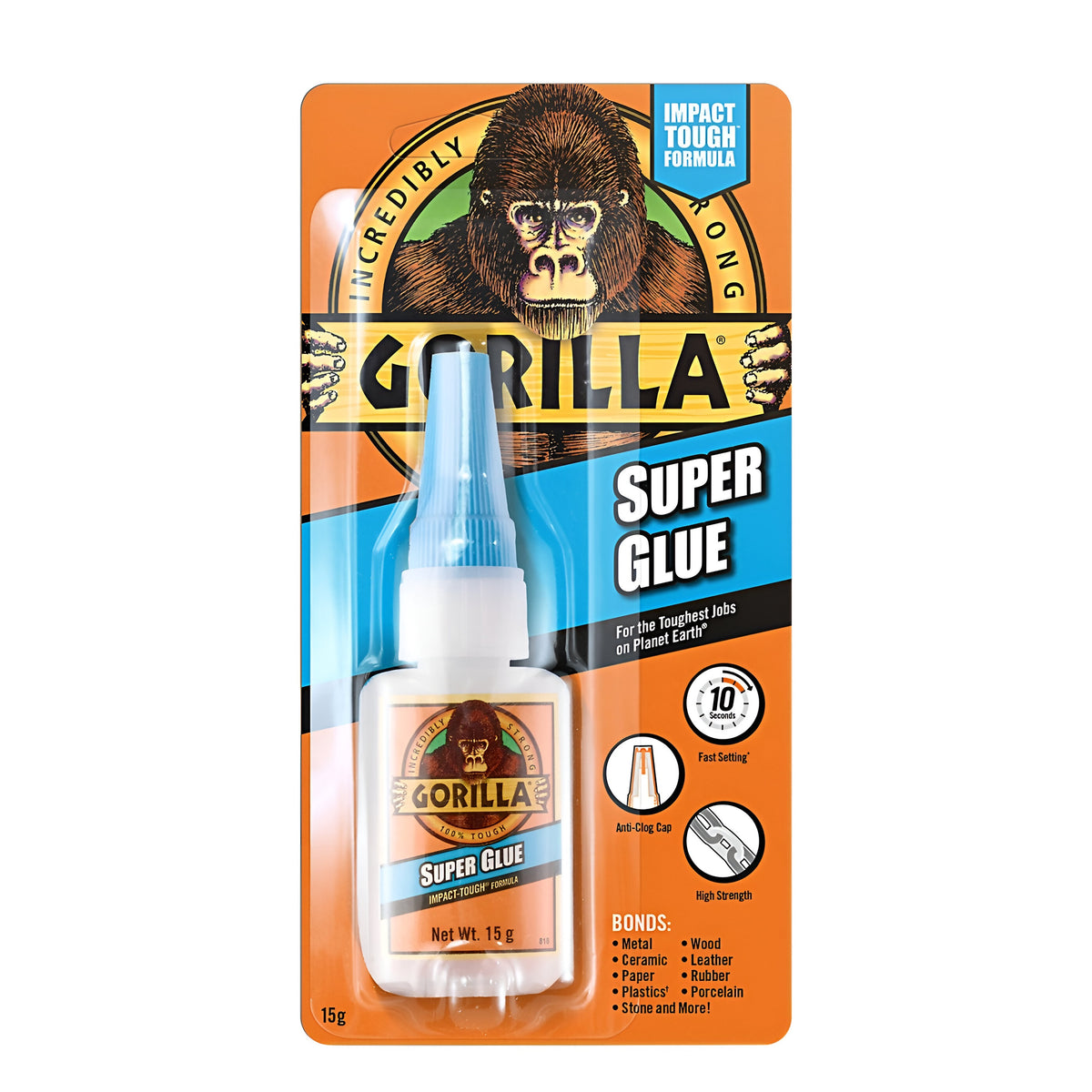 Gorilla Superglue White 15g 4044203 | Impact Tough Formula | Set Time 10-45 Second | Anti - Clog Cap | Bonds Metal - Wood - Ceramic - Leather - Paper - Rubber - Plastics and More