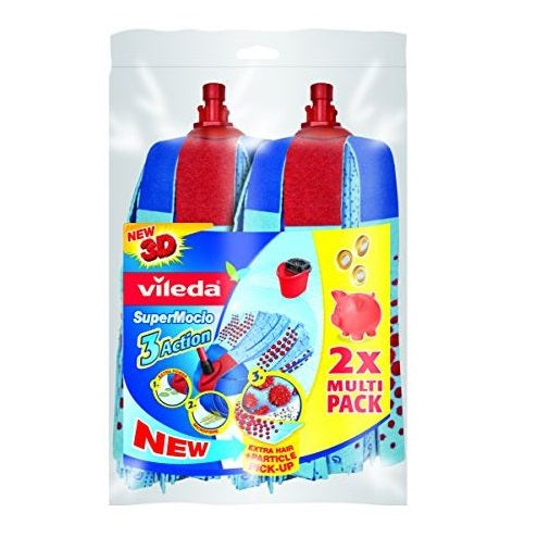Vileda Supermocio 3 Action Mop Head Refill Blue and Red Pack of 2 131880