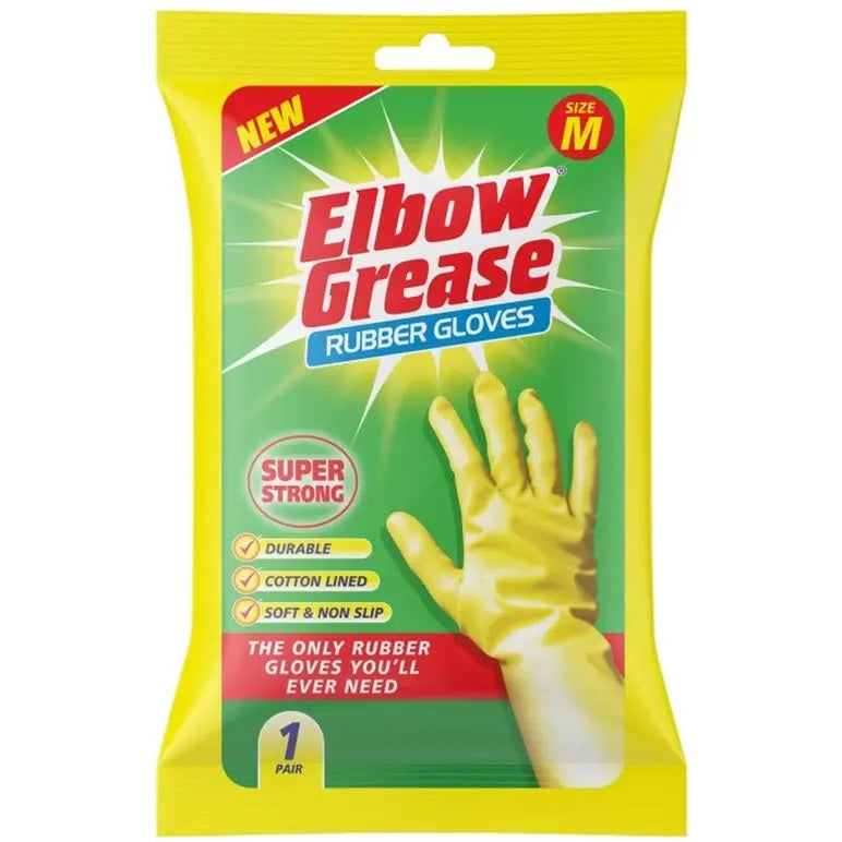 151 Elbow Grease Super Strong Rubber Gloves Yellow Medium EG25 | Durable | Cotton Lined | Soft and Non Slip
