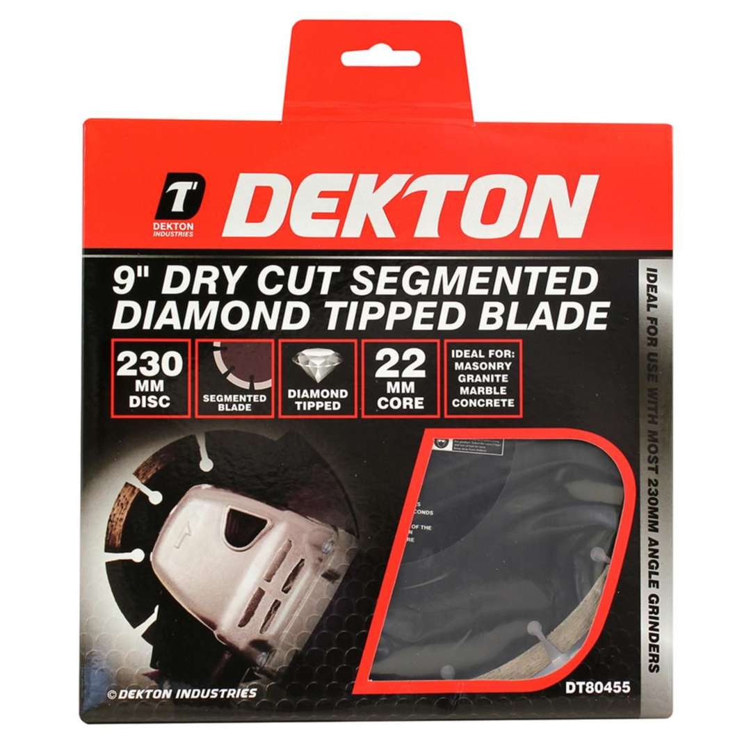 Dekton Dry Cut Segmented Diamond Tipped Blade Black 23.5mm x 1mm x 27.5mm DT80455 | 22mm Core | 230mm Disc