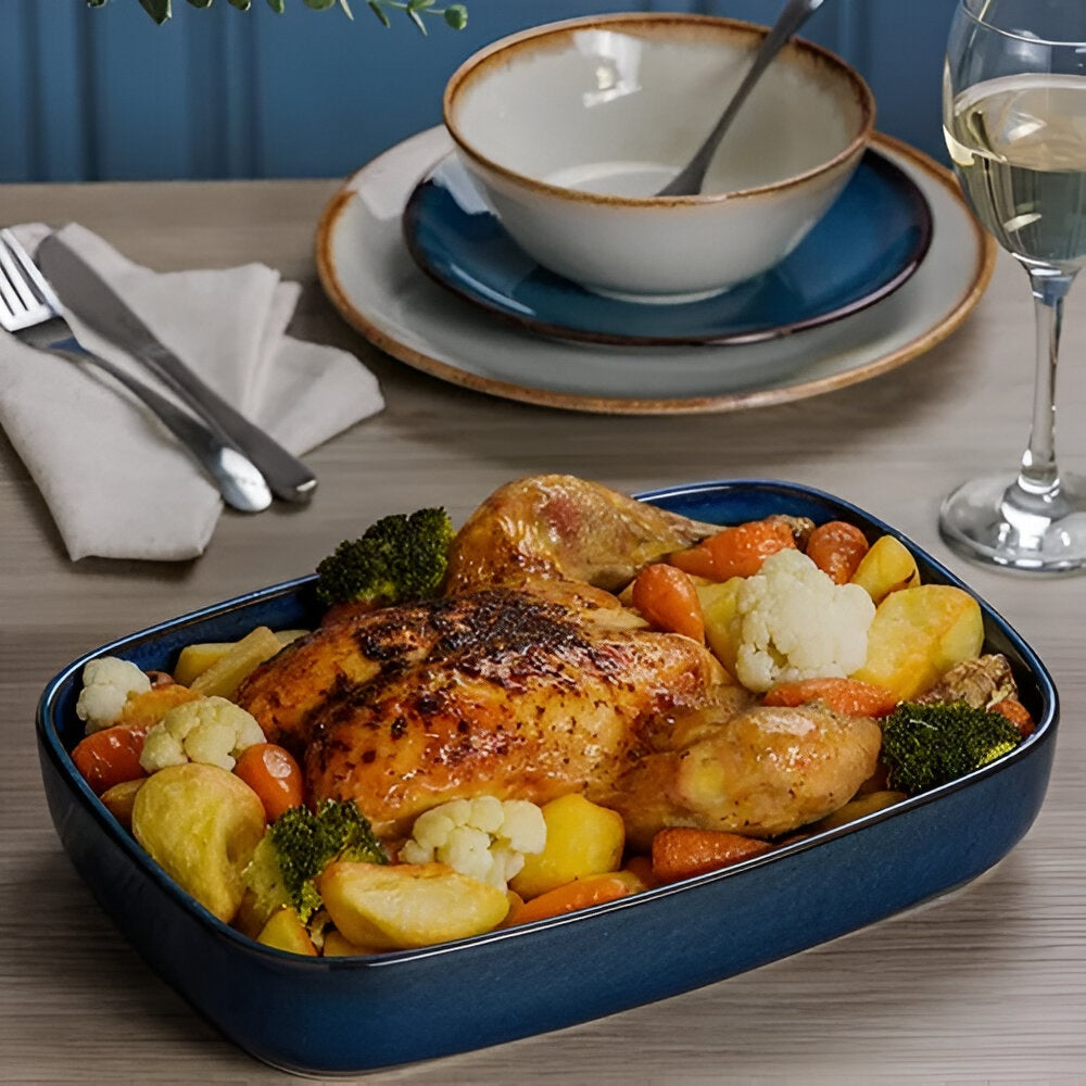 Mason Cash Reactive Rectangle Roasting Dish Blue 2Ltr H6cm x W31cm x D21cm 2002.273 | Microwave Safe | Freezer Safe | Oven Safe | Dishwasher Safe