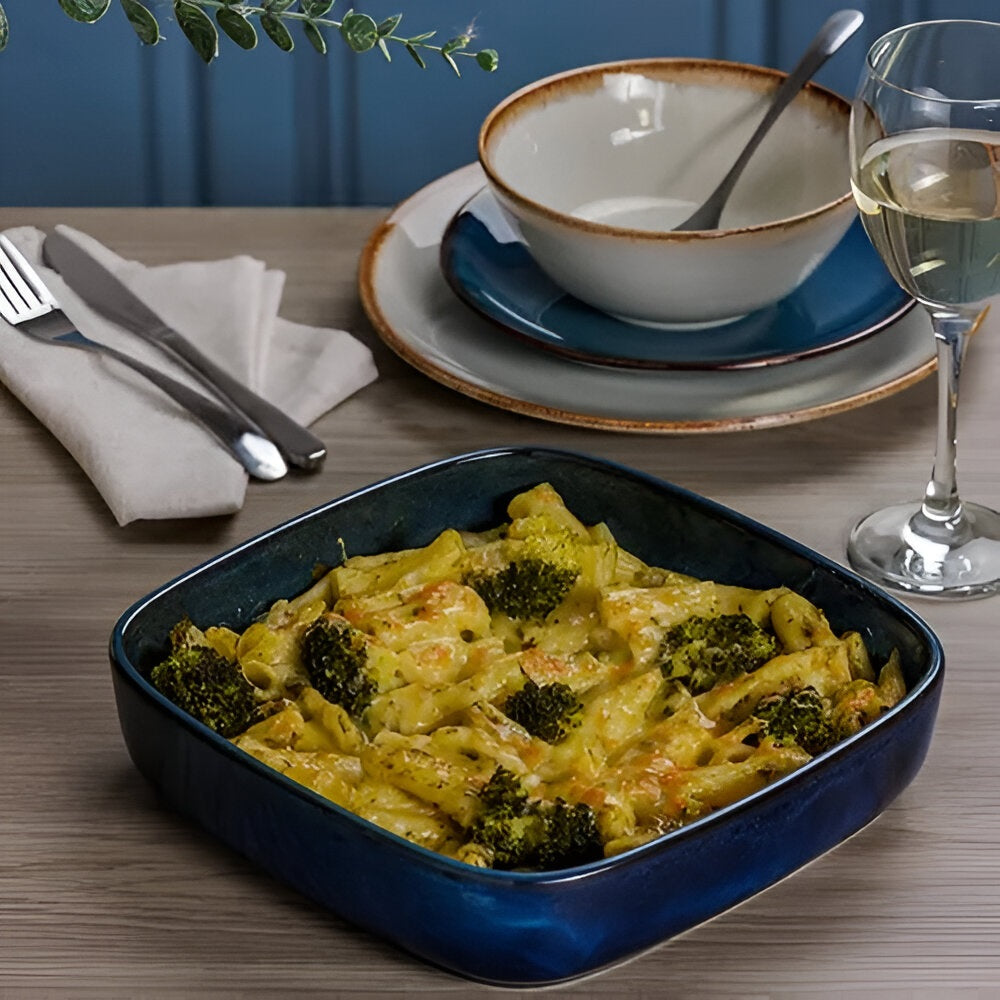 Mason Cash Reactive Square Roasting Dish Blue 1.8Ltr H5.5cm x W24cm x D24cm 2002.275 | Microwave Safe | Freezer Safe | Oven Safe | Dishwasher Safe