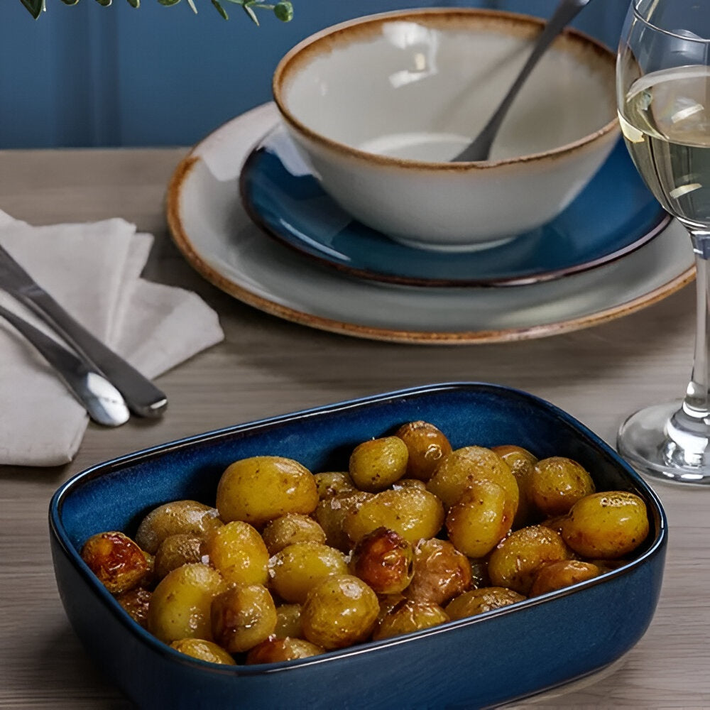 Mason Cash Reactive Rectangle Roasting Dish Blue 1.2Ltr H5.5cm x W23cm x D17.5cm 2002.274 | Microwave Safe | Freezer Safe | Oven Safe | Dishwasher Safe
