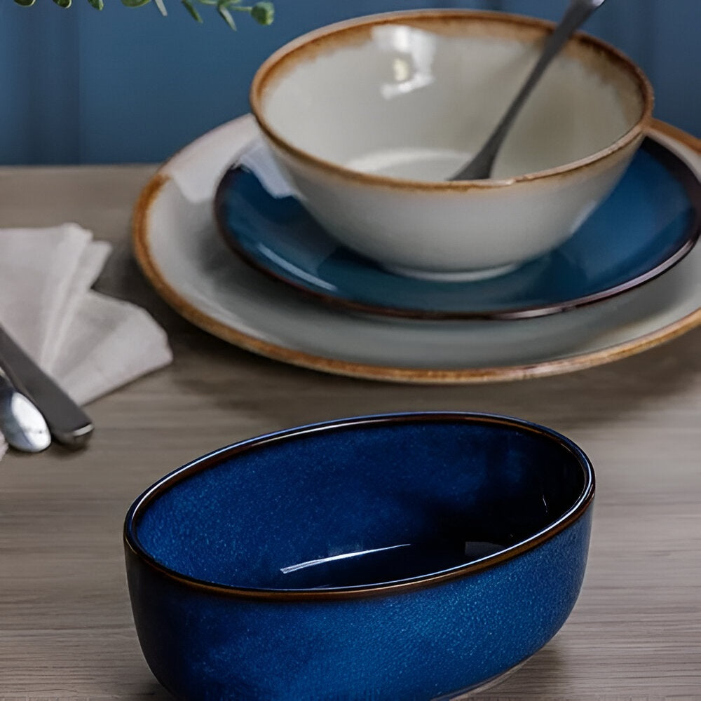 Mason Cash Reactive Oval Pie Dish Blue 650ml 18cm x 12cm x 7cm 2002.276 | Microwave Safe | Freezer Safe | Oven Safe | Dishwasher Safe