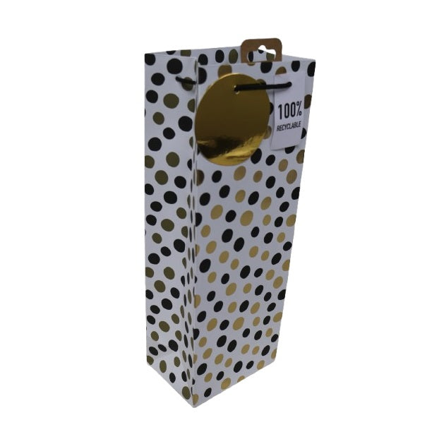 Clairefontaine Eurowrap Mono Dots Bottle Gift Bag with Handles White 127mm x 355mm x 90mm Pack of 6 35471-4C