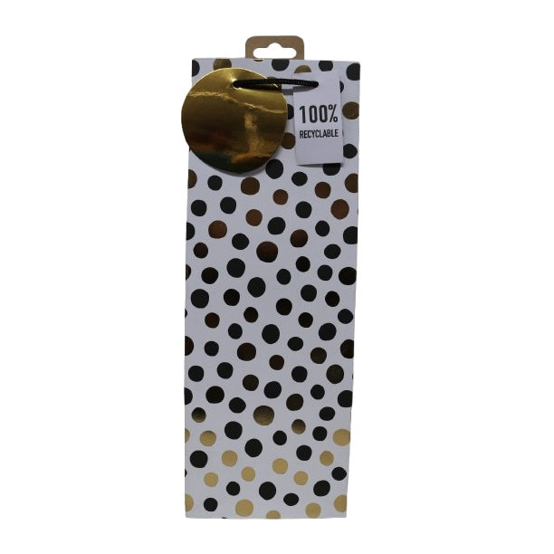 Clairefontaine Eurowrap Mono Dots Bottle Gift Bag with Handles White 127mm x 355mm x 90mm Pack of 6 35471-4C