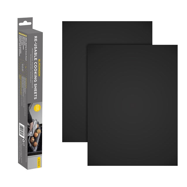 Blackmoor Reusable Non Stick Cooking Sheets Black 40cm x 33cm Pack of 2 65489 | Microwaveable | BBQ - Baking and Oven Proof | Catches Spills and Splatters
