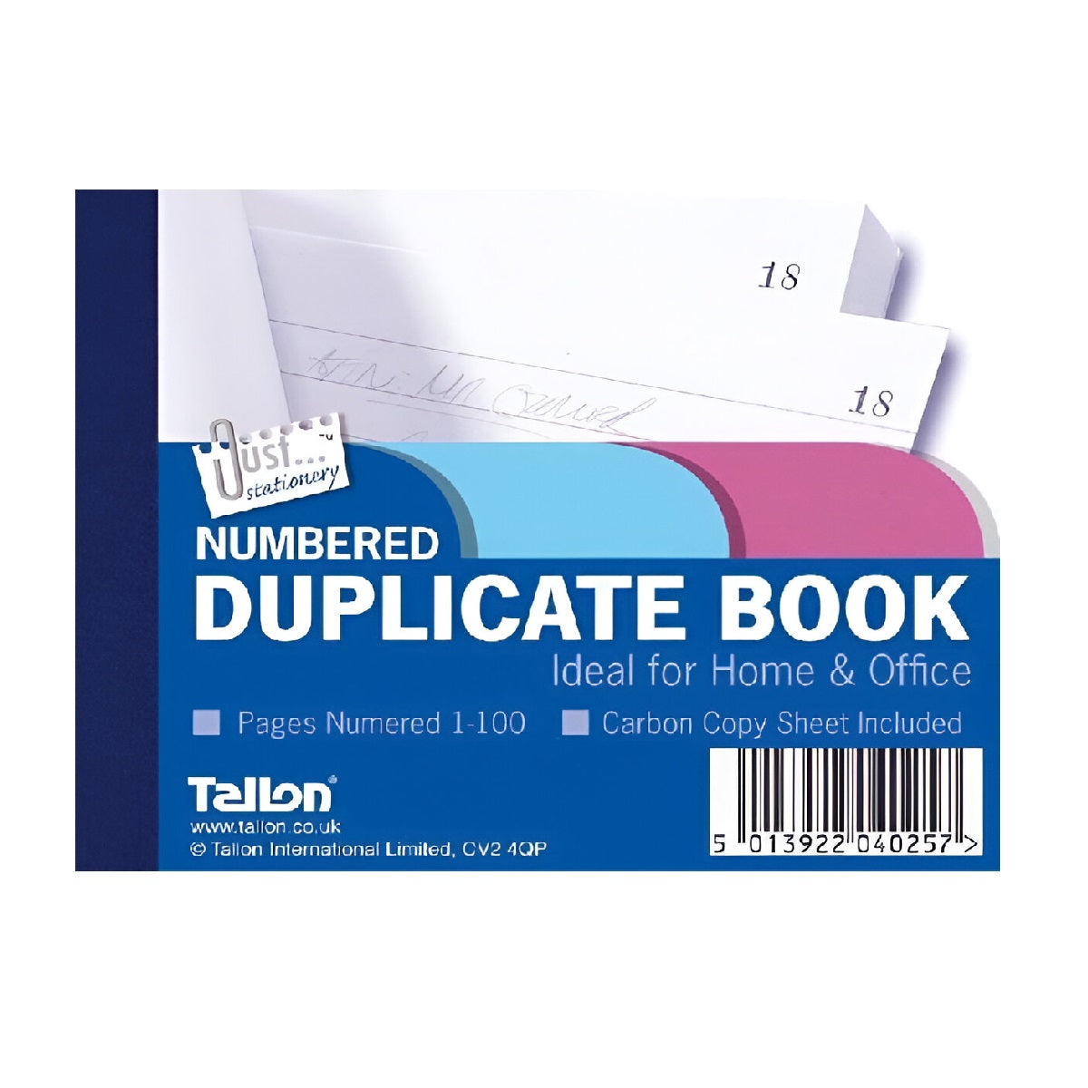 Tallon Numbered Duplicate Book 1/2 Size 100 Sheets 4025 | Ideal for Home and Office | Carbon Copy Sheet Included