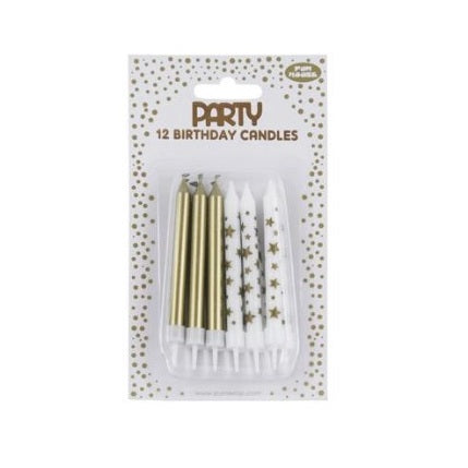 Eurowrap Star Metallic Candles Gold and White Pack of 12 33712-SC