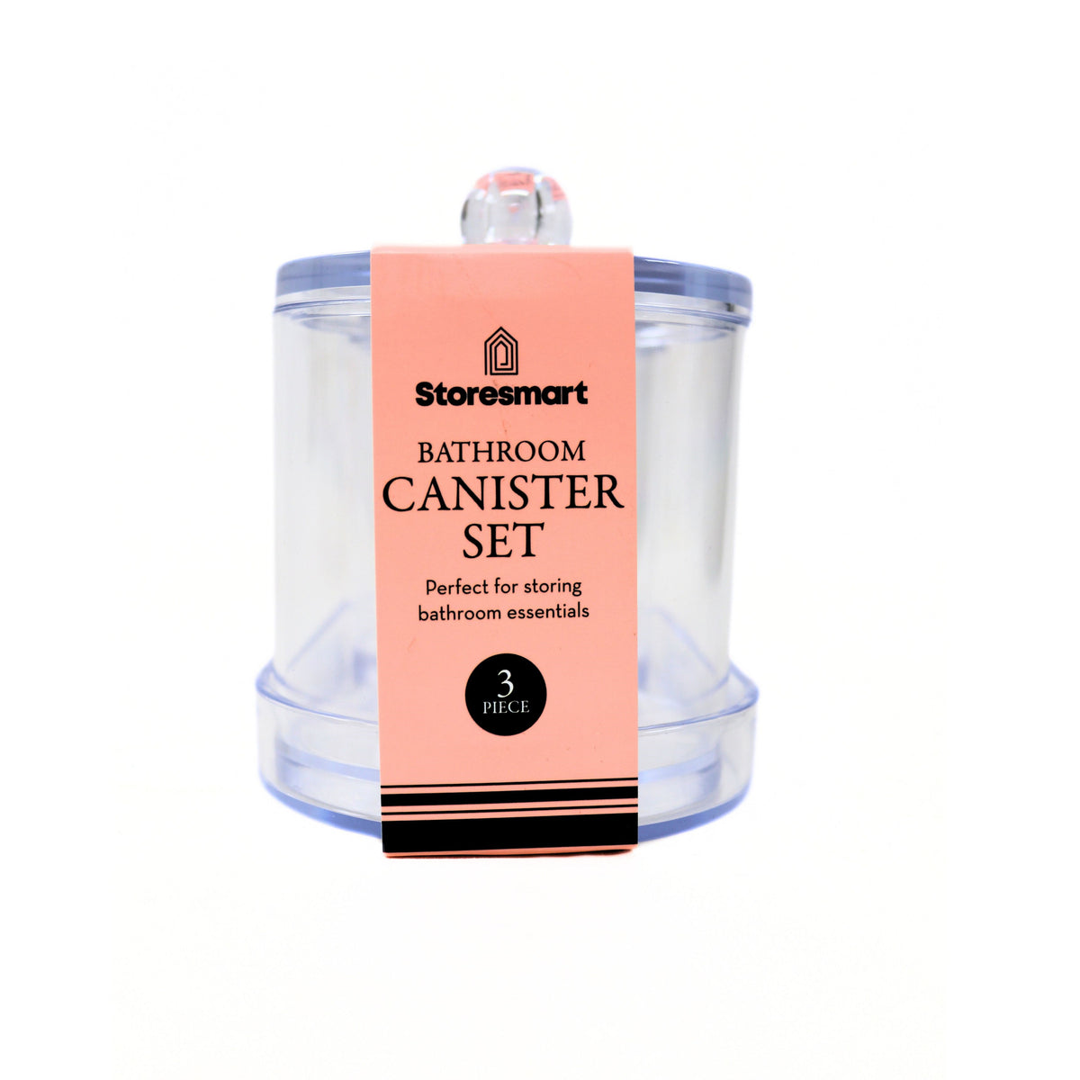 Storesmart Bathroom Canister Set Clear H10cm x D9.5cm Pack of 3 HOM-8999-OB | Perfect for Storing Bathroom Essentials
