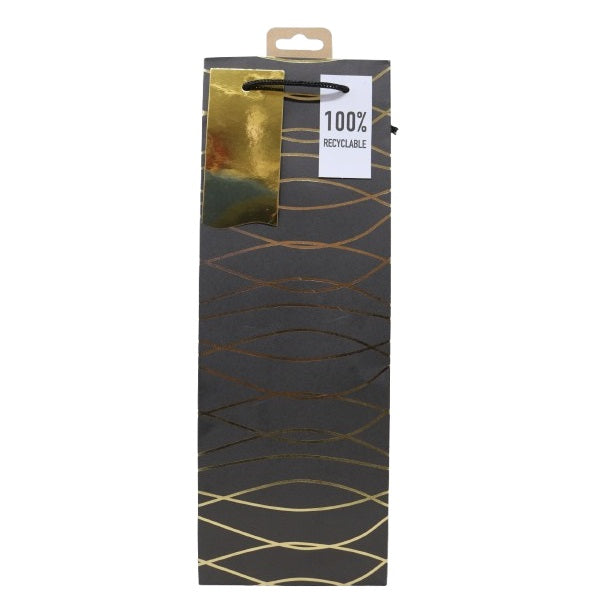 Clairefontaine Eurowrap Black Geo Bottle Gift Bag with Handles Black and Gold 127mm x 355mm x 90mm Pack of 6 35477-4C