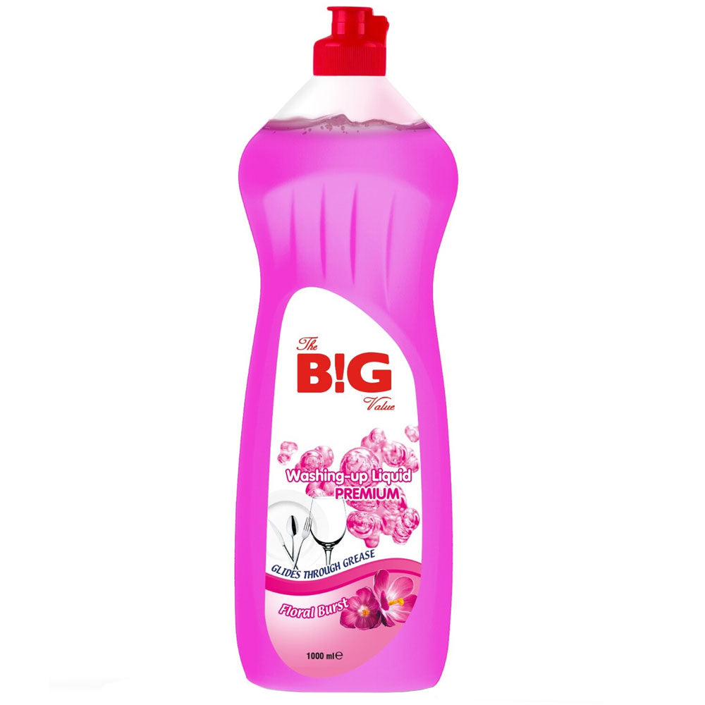 The B!G Value Premium Washing Up Liquid Floral Burst Pink 1000ml | Glides Through Grease