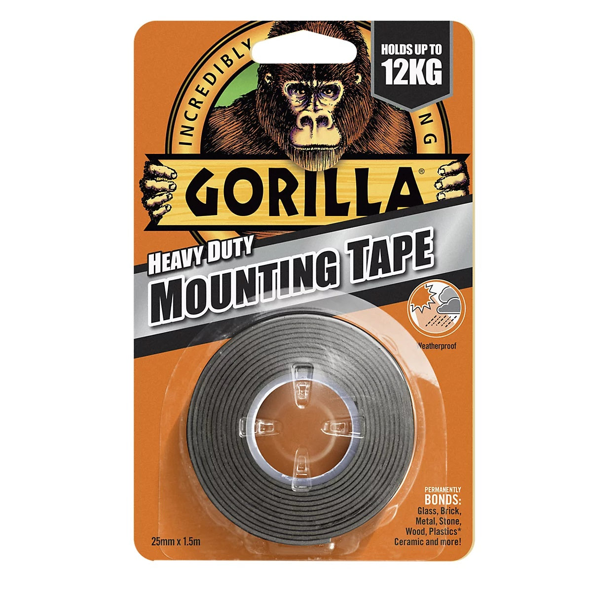 Gorilla Heavy Duty Double Sided Mounting Tape Black 1.5Mtr x 25mm 2361 | Holds Upto 12kg