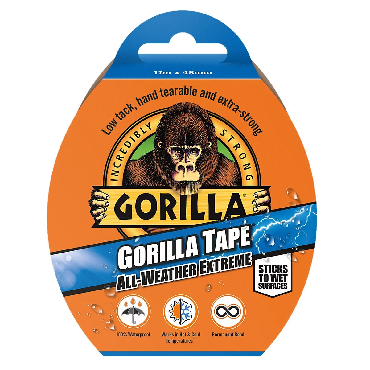 Gorilla All Weather Extreme Tape Gorilla Tape Black 11Mtr x 48mm 1377 | 100 Percent Waterproof | Works in Hot and Cold Temperatures | Permanent Bond