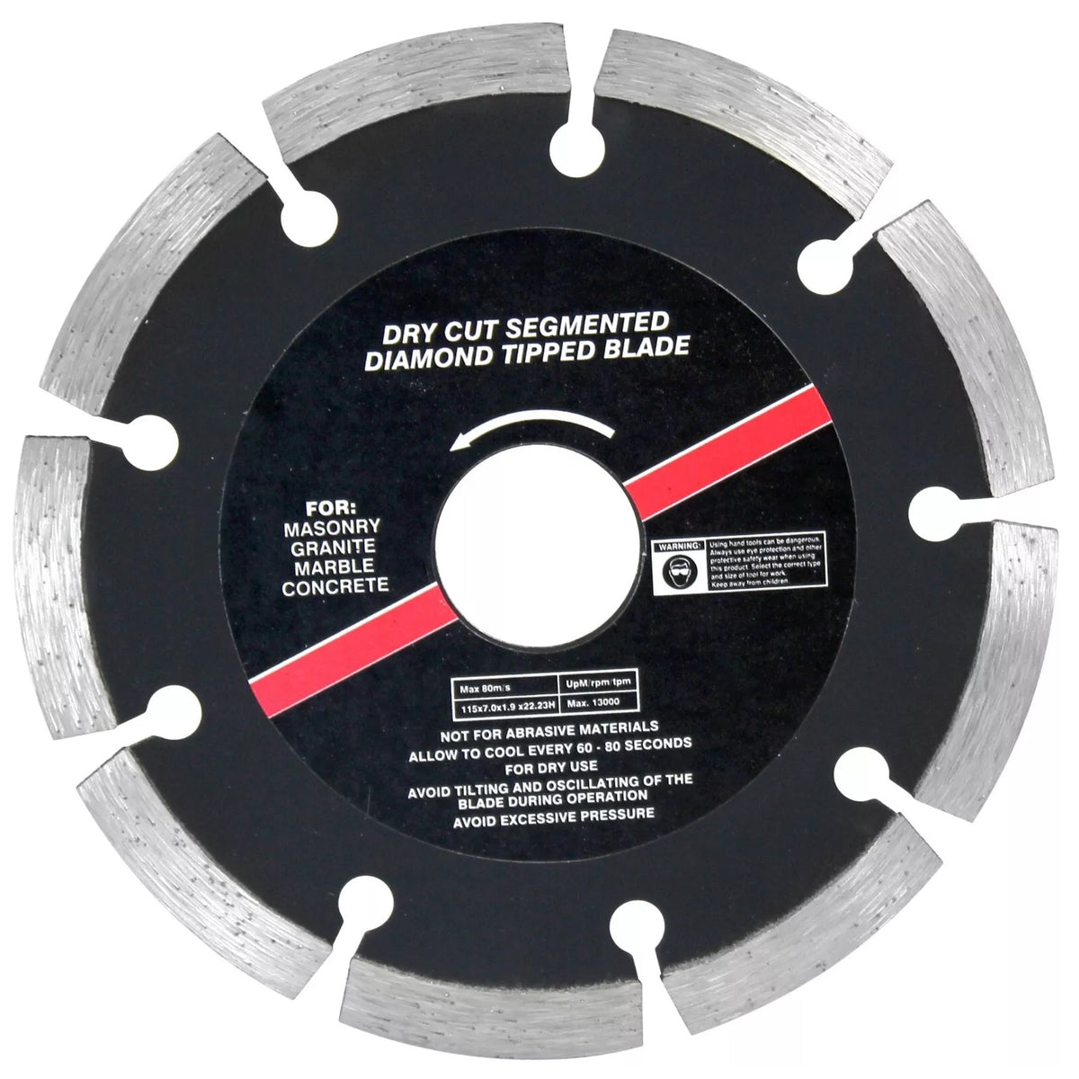 Dekton Dry Cut Segmented Diamond Tipped Blade Black DT80450 | 115mm Disc | 22mm Core | Ideal for Masonary Granite Marble Concrete