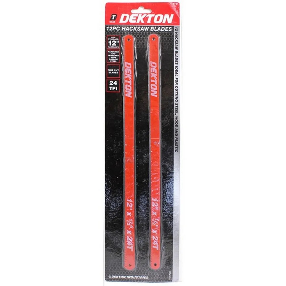 Dekton Heavy Duty Hacksaw Blades Red 12-Inch Pack of 12 DT45920 | 24 TPI | Fine Cut Blades