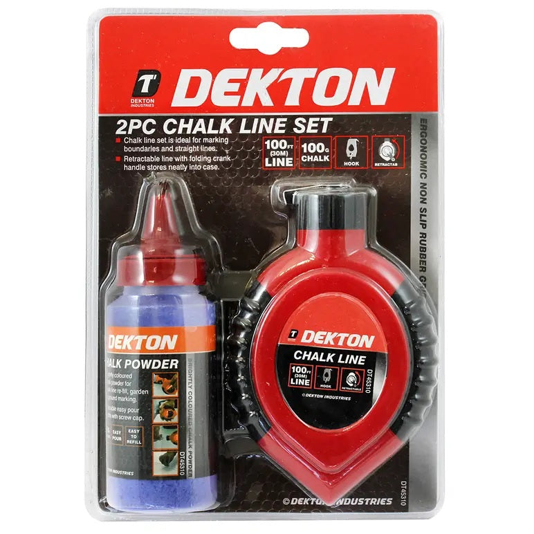 Dekton Chalk Line and Chalk Powder Set Red Pack of 2 DT45310 | 30Mtr Line | 100g Chalk