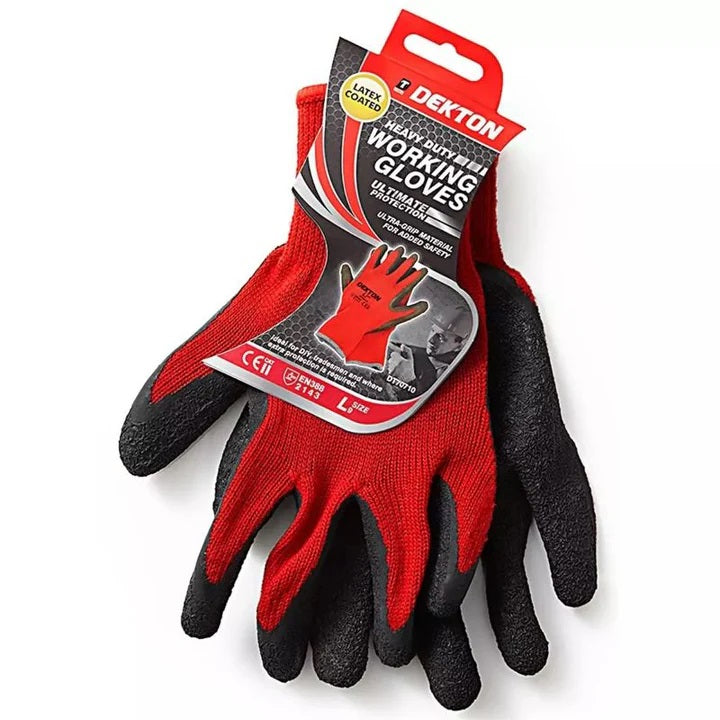 Dekton Heavy Duty Working Gloves Black and Red Large DT70710 | Latex Coated | Ultimate Protection | Ultra Grip Material for Added Safety