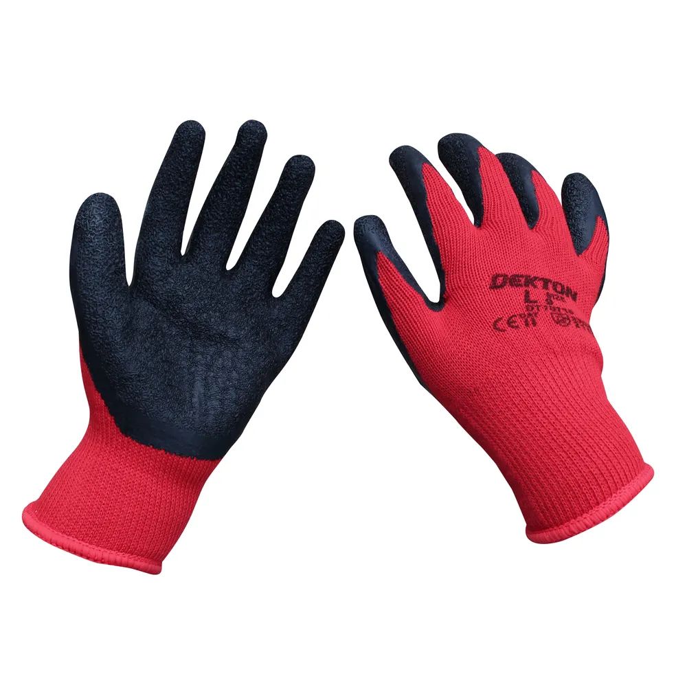 Dekton Heavy Duty Working Gloves Black and Red Large DT70710 | Latex Coated | Ultimate Protection | Ultra Grip Material for Added Safety