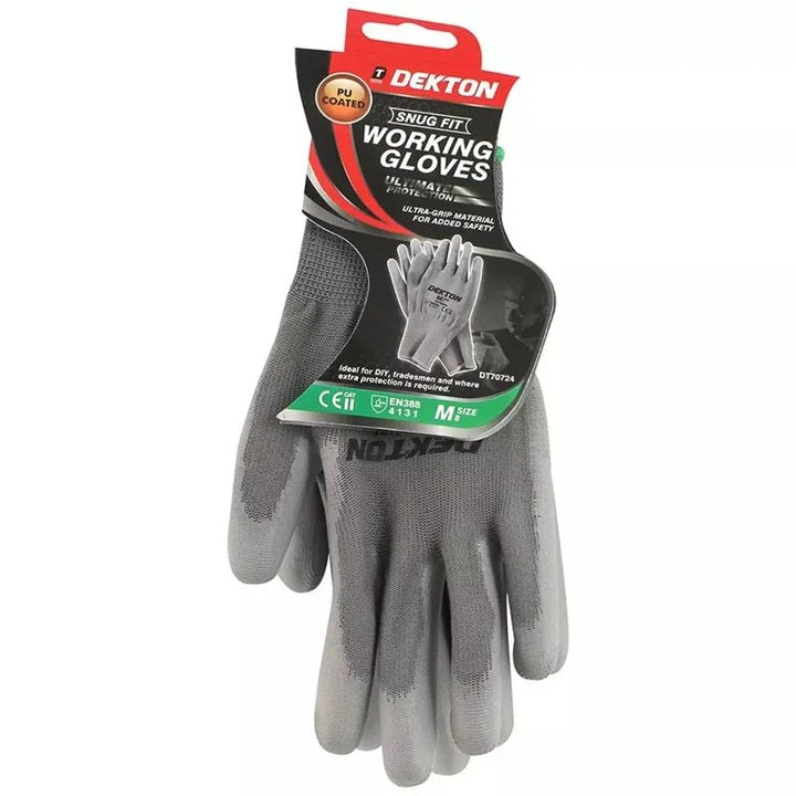 Dekton Snug Fit Working Gloves Grey Medium DT70724 | PU Coated | Ultimate Protection | Ultra Grip Material for Added Safety